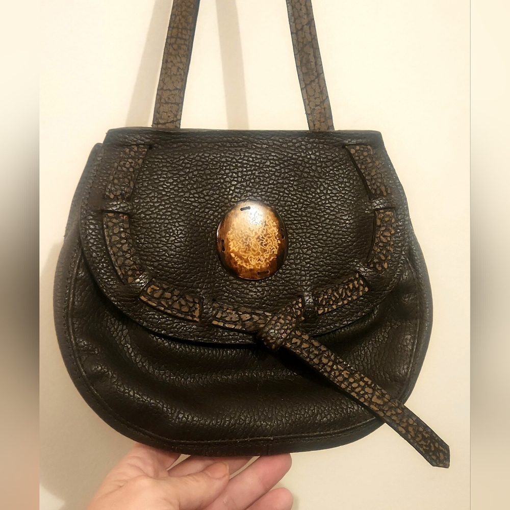 Vintage African Lily Leather Crossbody Purse
